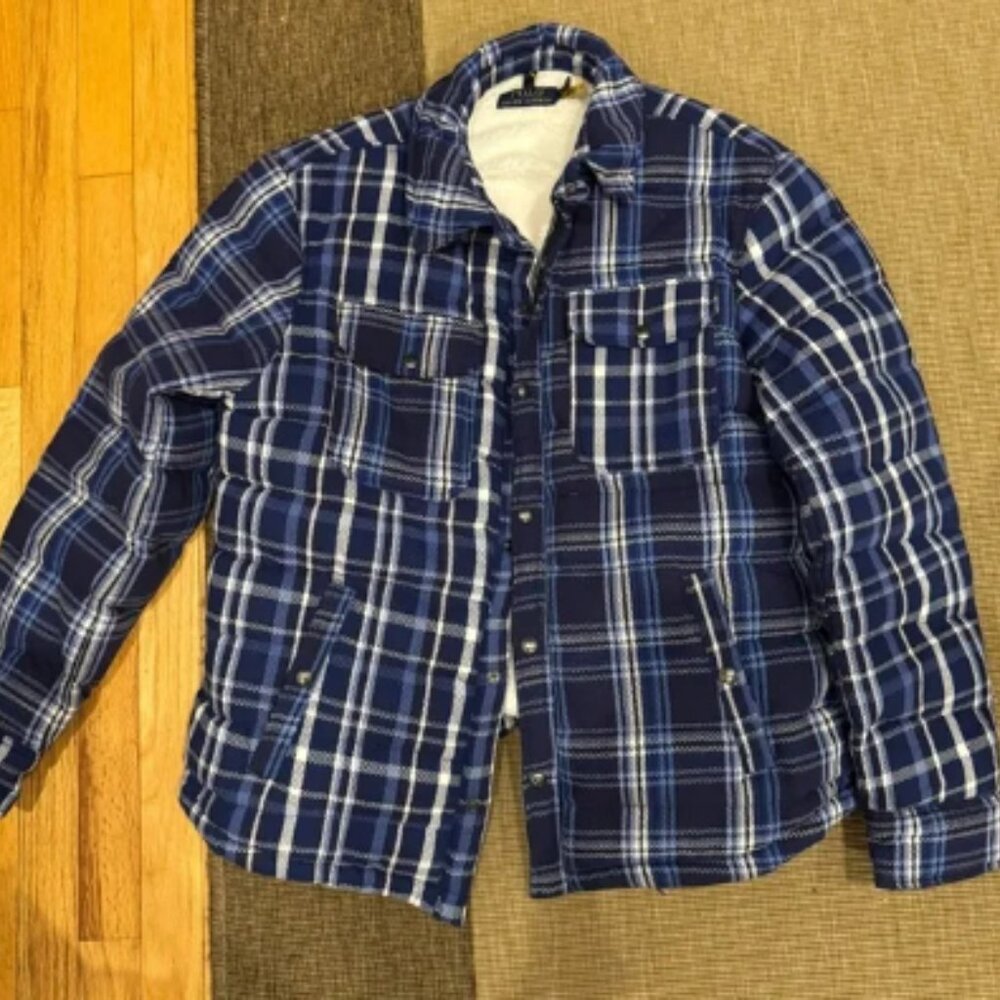 Ralph Lauren Blue and White Shirt Jacket with Sherpa